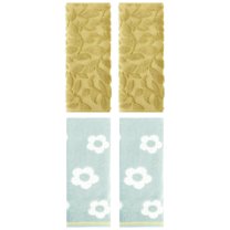 Unique Bargains 4 Pcs Cute Floral Cotton Soft Towels 14 x 30 Inch Green/Yellow