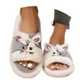thumbnail image 3 of Fuzzy Slippers For Women Slippers Fuzzy Comfortable Shoes Cute Cat Print Open Toe Flat Slides Cozy Fall Winter Home Footwear Warm Cozy Winter House Slippers Bedroom Indoor House Shoes, 3 of 7