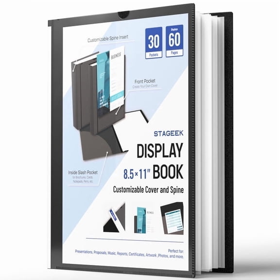 STAGEEK 30-Pocket Portfolio Binder Display 60 Pages, 8.5x11 Binder with Plastic Sleeves, Art Portfolio Folder with Clear Sheet Protectors, Presentation Book for Artwork, Document Organizer