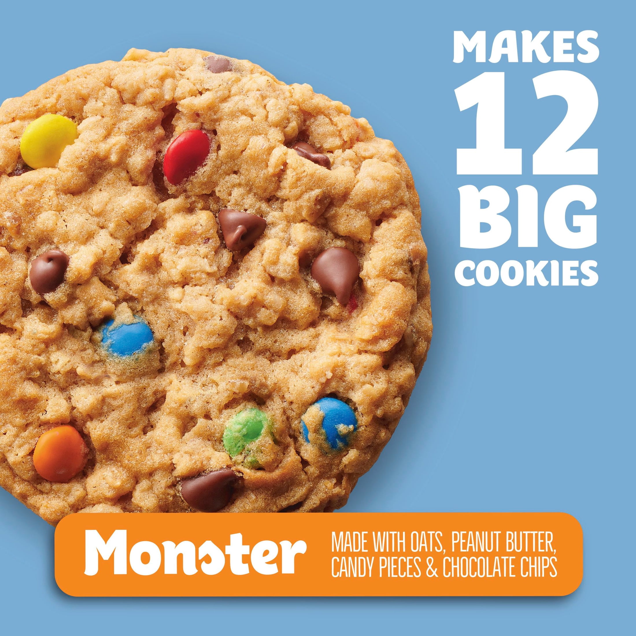 Pillsbury Ready to Bake Monster Refrigerated Cookie Dough, 12 Big Cookies, 16 oz