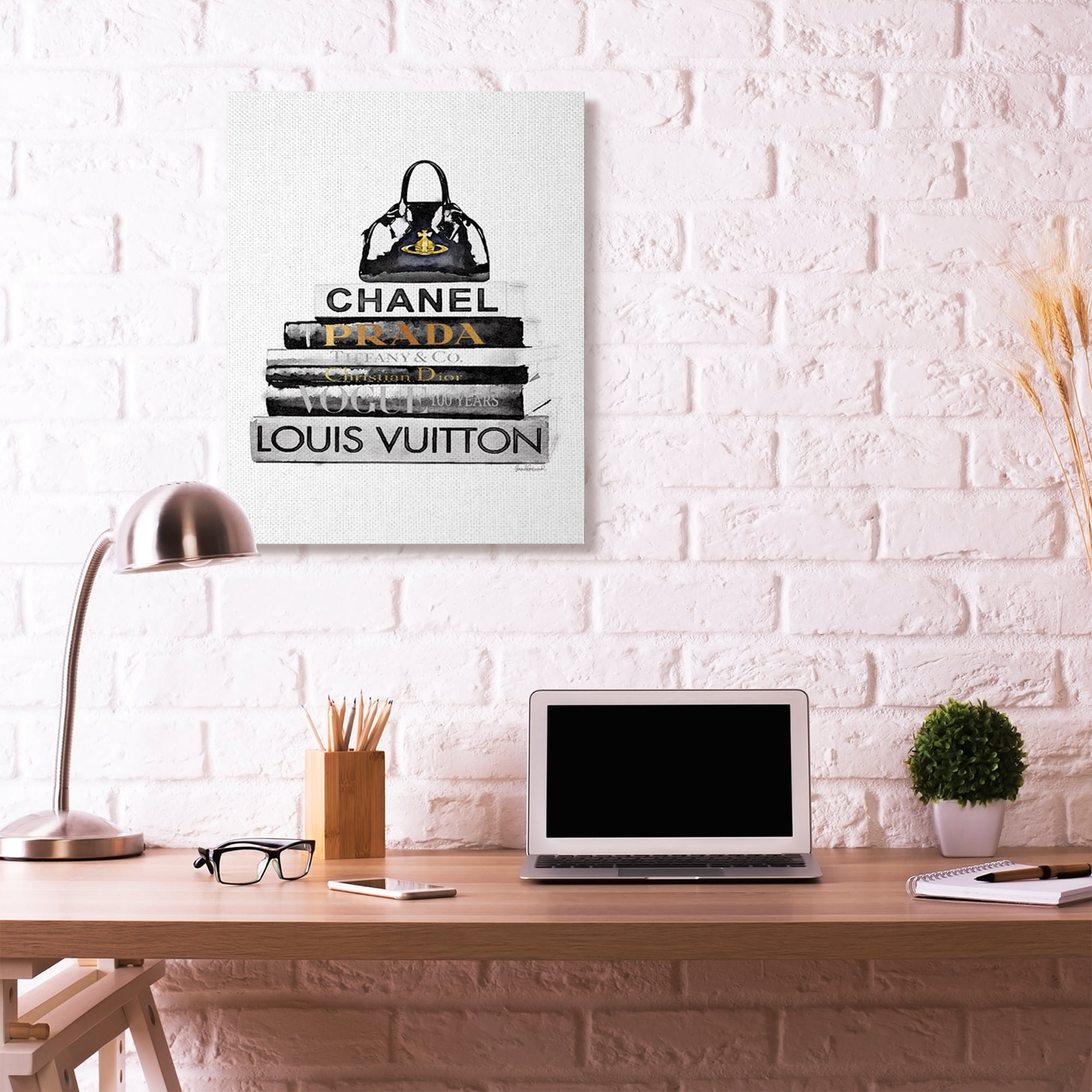 Stupell Industries Fashion Designer Purse Bookstack Black And White Watercolor Canvas Wall Art by Amanda Greenwood