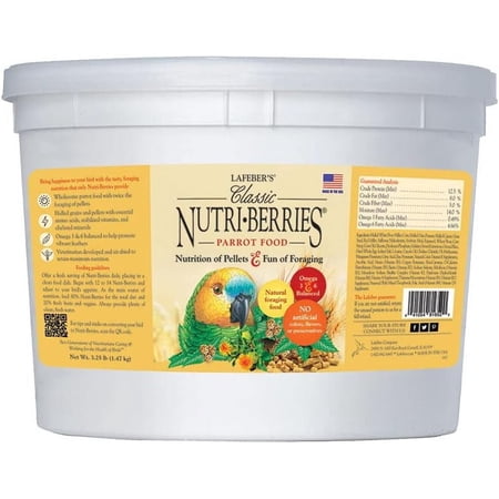 LAFEBER'S Classic Nutri-Berries Pet Bird Food, Made with Non-GMO and Human-Grade Ingredients, for Parrots, 3.25 lb