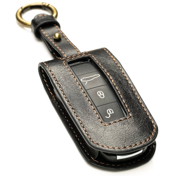 Vitodeco Superior Leather Key Fob Case Compatible for Porsche Cayenne, Macan, Panamera, 718, 911 - (2020-2026 models) - 3-Button or 4-Button, Black