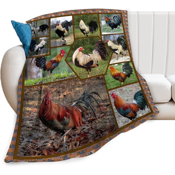 Rooster Chicken Blanket Throw for Girls, Women, Kids, Adults - Soft Warm Cozy Fleece Blanket for Couch, Sofa, Bed - 50"x40"