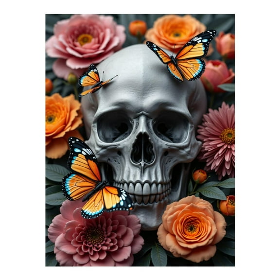 Diamond Art Kit for Adults, Butterflies Skull Flowers Arrangement Diamond Painting for Adults Beginners, DIY Diamond Art Painting Kits, 5D Diamond Painting Crafts for Home Decor 12x16 Frameless