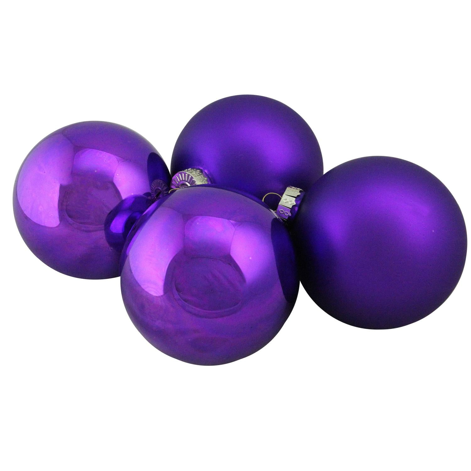 4Piece Shiny and Matte Purple Glass Ball Christmas Ornament Set 4