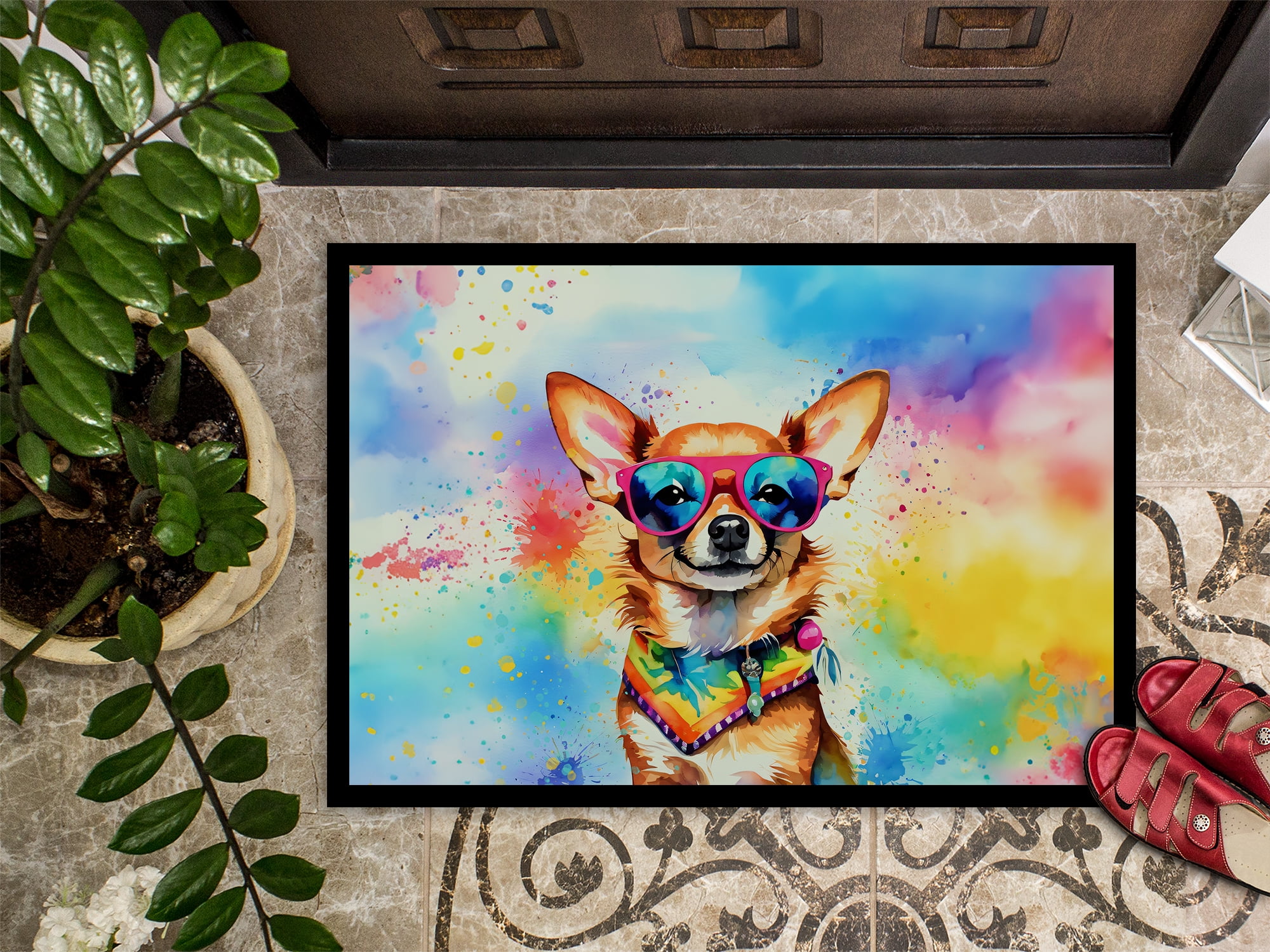 Carolines Treasures DAC2489MAT 0.15 x 18 x 27 in. Chihuahua Hippie Dawg Doormat
