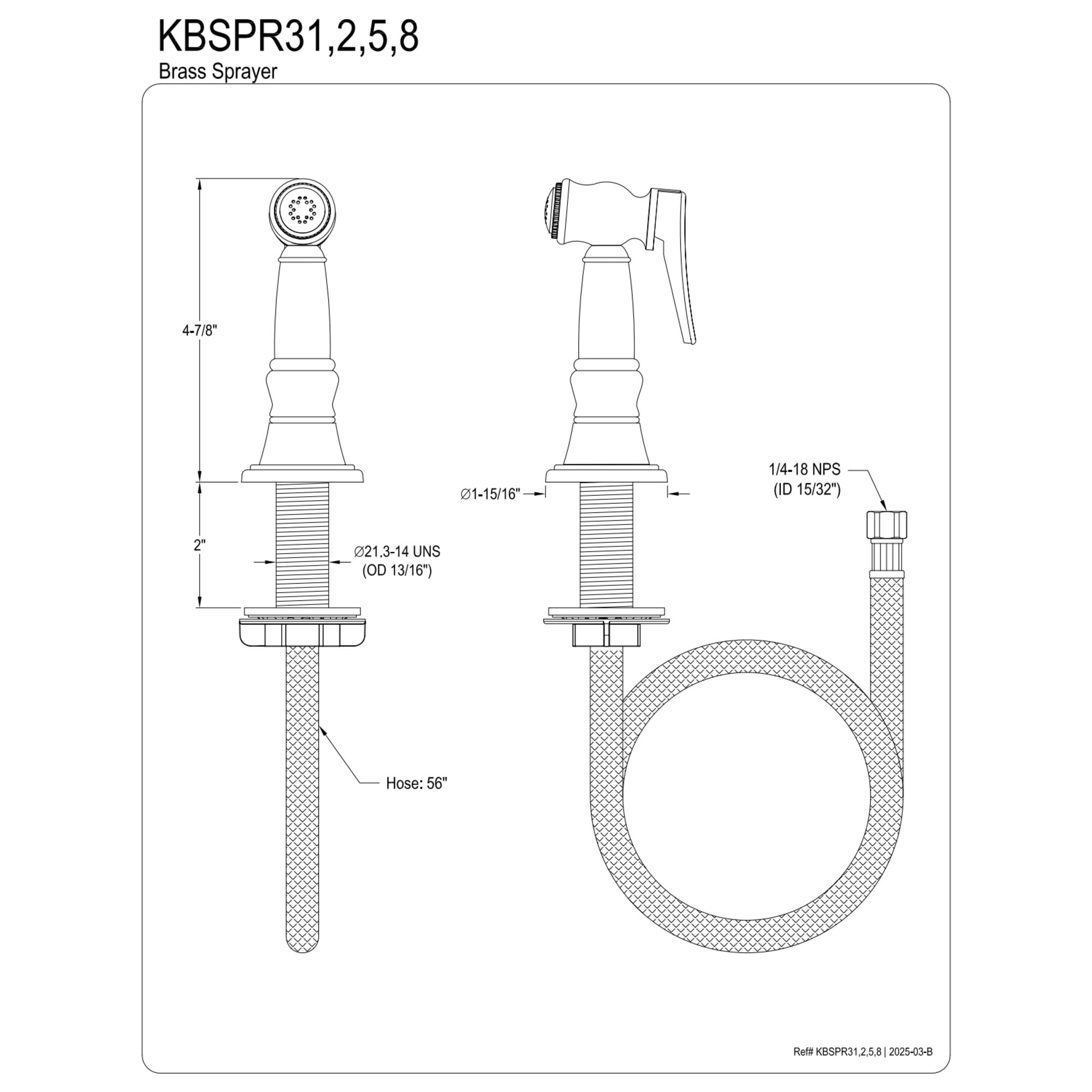 Kingston Brass KBSPR38 Brass Kitchen Faucet Side Sprayer in Brushed Nickel