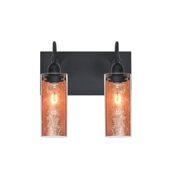 2WG-DUKECF-BK-Besa Lighting-Duke - Two Light Bath Vanity-Copper Foil Bound Glass Color
