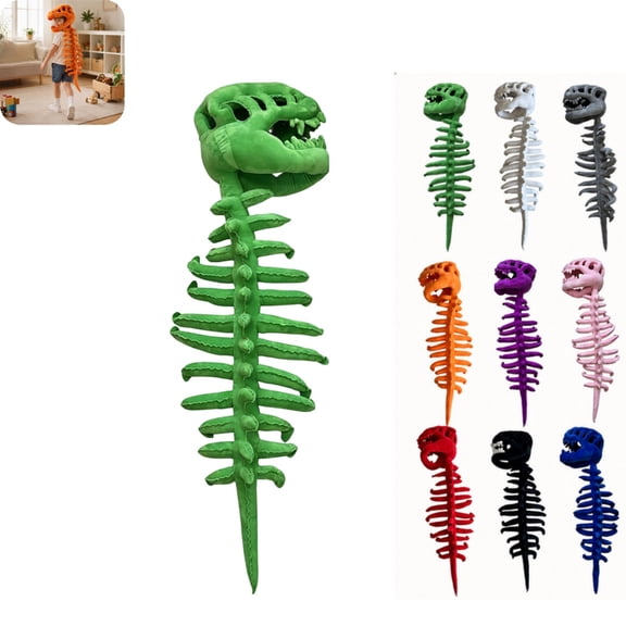 2026 Kids Wearable Dinosaur Skeleton Plush Set, Dino Skull Headgear with Spine Tail Cosplay Plush Toy, 3D Dress Up, Washable