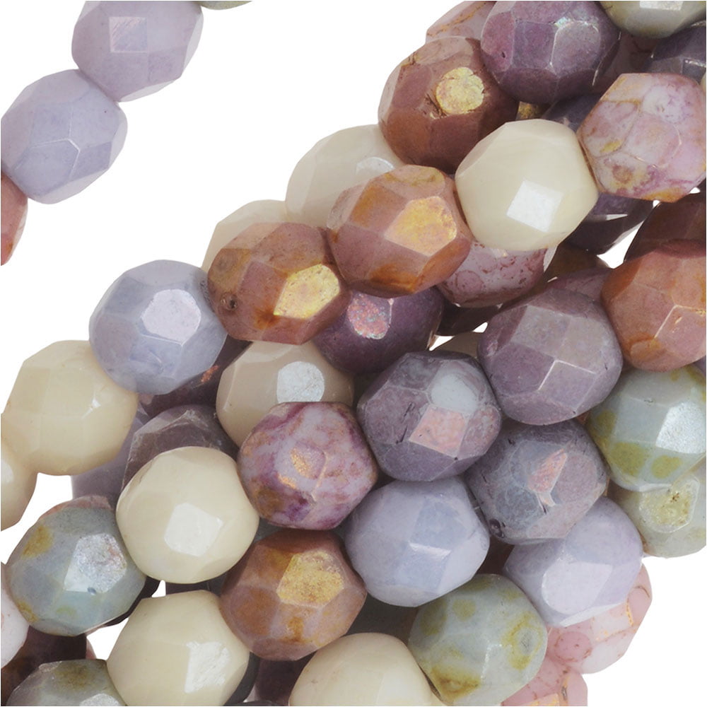 100 Luster Mix Fire Polished Czech Glass Faceted Round Beads 4MM