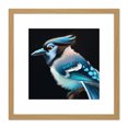thumbnail image 1 of Blue Jay Bird Perched Acrylic Paint on Black Paper Portrait Square Wooden Framed Wall Art Print Picture 8X8 Inch, 1 of 4