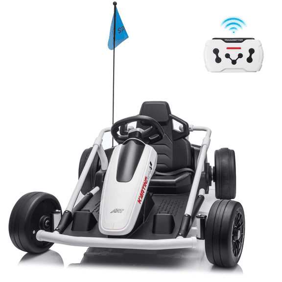 Funride 24V Go Kart for Kids with Remote Control, 14Ah Battery Long Runtime Electric Go Kart for Ages 6–12, Adjustable Speed Up to 10 MPH, Metal Frame, Music & Bluetooth, White