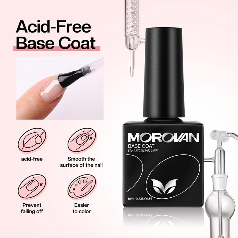 Morovan UV Gel Base & Top Coat Set, No Wipe, 2 Pieces photo 4