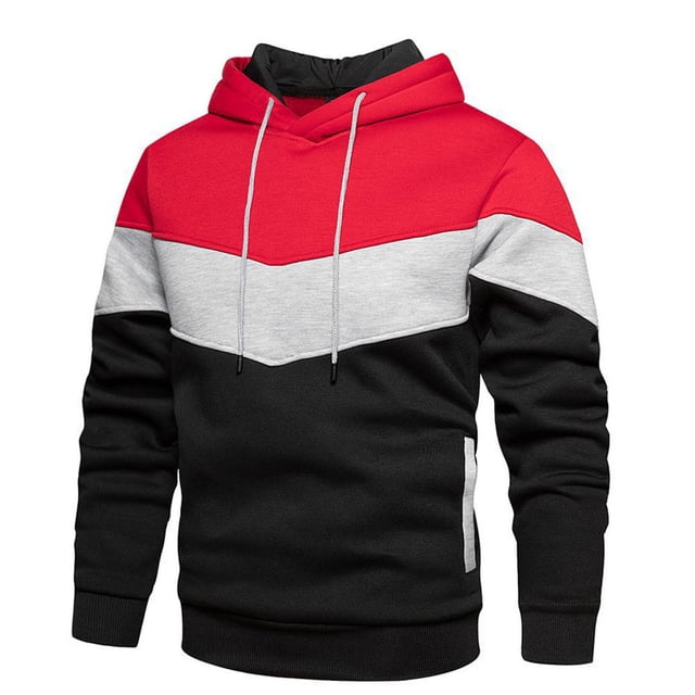 Male Color Blocked Loose Casual Jacket With Side Seam Pockets And Hooded Sweatshirt