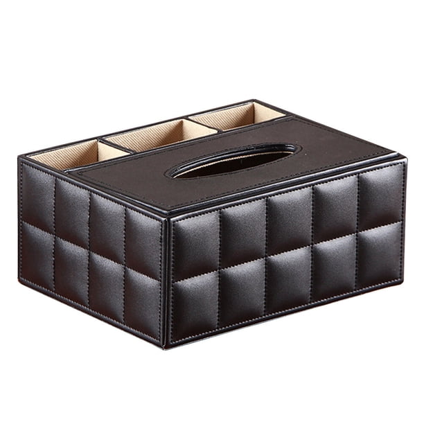 Organizador de escritorio multifuncional, soporte para lápices, tijeras, caja de pañuelos de cuero sintético (diseño acolchado)