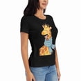 thumbnail image 5 of Women's Halloween T-Shirt Giraffe and Sloth Print Graphic Cozy Cute Short Sleeve Cotton Tee Halloween Novelty Tee Top, 5 of 9