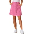 thumbnail image 1 of Faldas de mezclilla A-Line de mujer INSPIRE CHIC, cintura alta, con botones en la parte delantera, falda de mezclilla casual para el Día de la Madre, color rosa intenso, talla S, 1 of 5