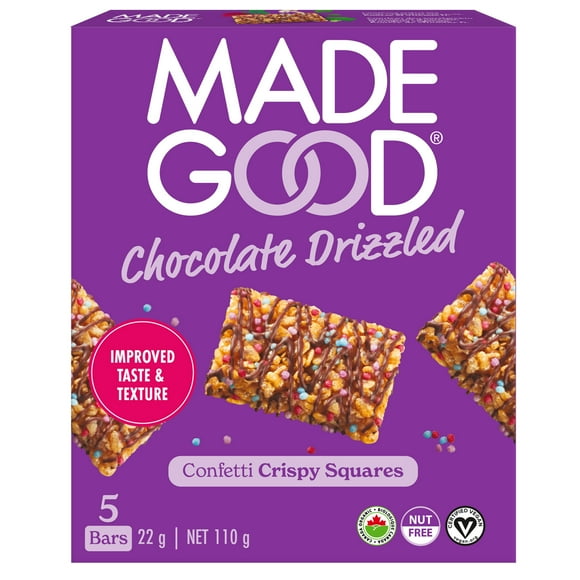 MadeGood Chocolate Drizzled Crispy Squares Confetti 5pk, 5 x 22 g
