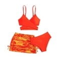 thumbnail image 3 of Staki Toddler Swim Set Girl's 3 Piece Cute High Waisted Ruffle Trim Swimsuit Bikini Sets with Beach Skirt 8-13Y(Orange,10-11 Years), 3 of 7