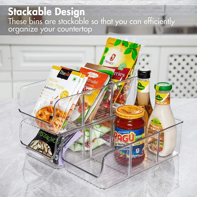 Voltenick 4 Pack Food Storage Bins Plastic Cabinet Organizer Seasoning Organizer Packets Kitchen Organization