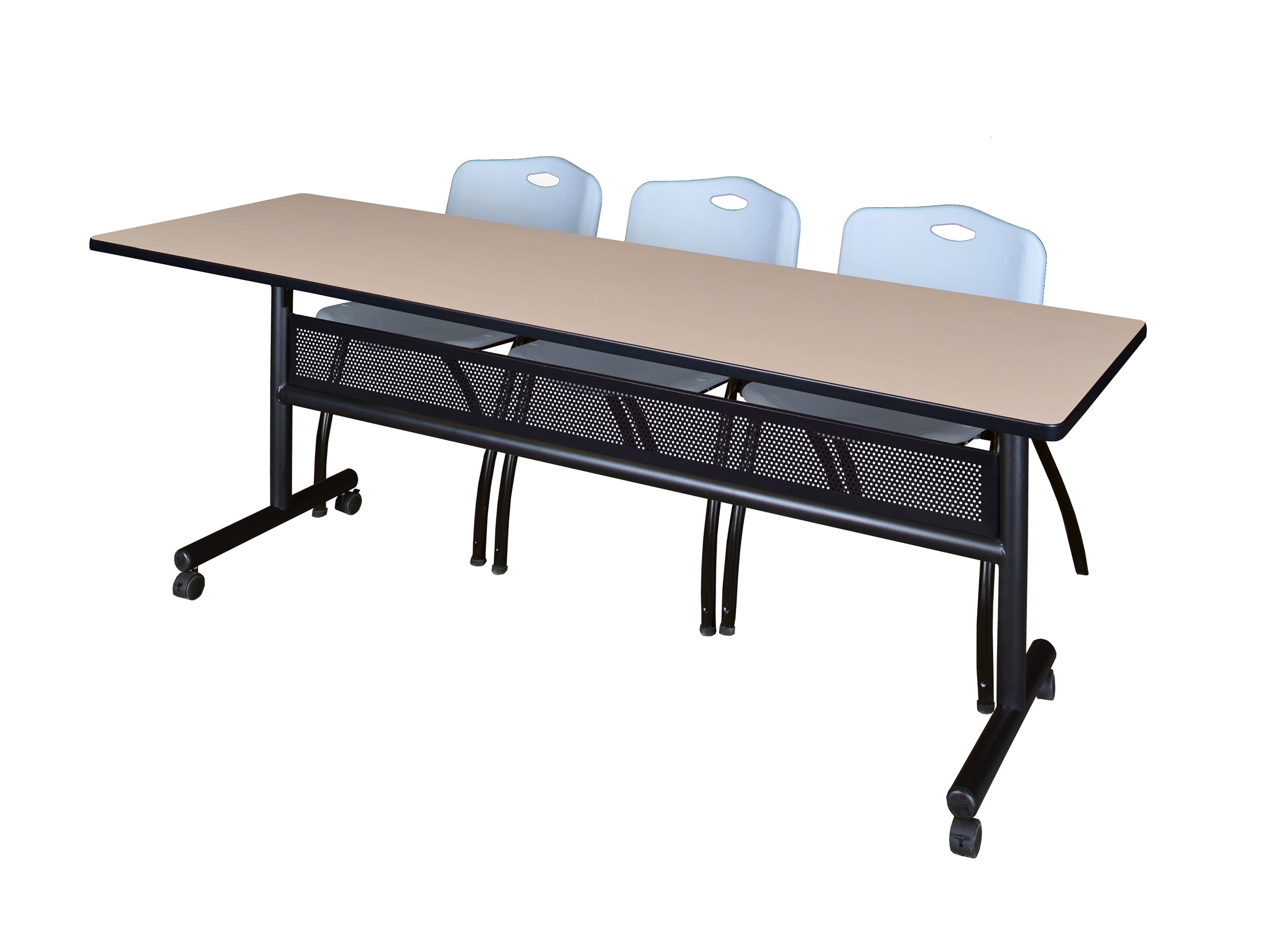 84" x 24" Flip Top Mobile Training Table with Modesty Panel Beige and