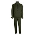 thumbnail image 3 of Kixjoy Sweatsuits Women 2 Piece Outfit Oversized Elastic Waist Pant Sets Long Sleeve Full Zip Fashion Sweatsuit Plain Thermal Winter Womens Clothing, Army Green 2XL, 3 of 6