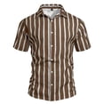 thumbnail image 5 of Plus Size Big & Tall Men's Summer Lapel Button Striped Shirt Casual Short Sleeve Tops Lightweight Breathable Comfortable Fashion Daily Office Beach Vacation Outfits | JASKFLY,Brown 4XL, 5 of 6