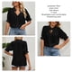 thumbnail image 5 of Blusa con cuello en V con cordón Media manga Color puro Camisa informal elegante y transpirable para mujer para citas Negro S, 5 of 6