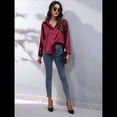 thumbnail image 4 of Blusas de Satén con Cuello en V y Larga para Mujer, Blusas de Seda de Verano, Moda 2025 Vino Tinto M, 4 of 9