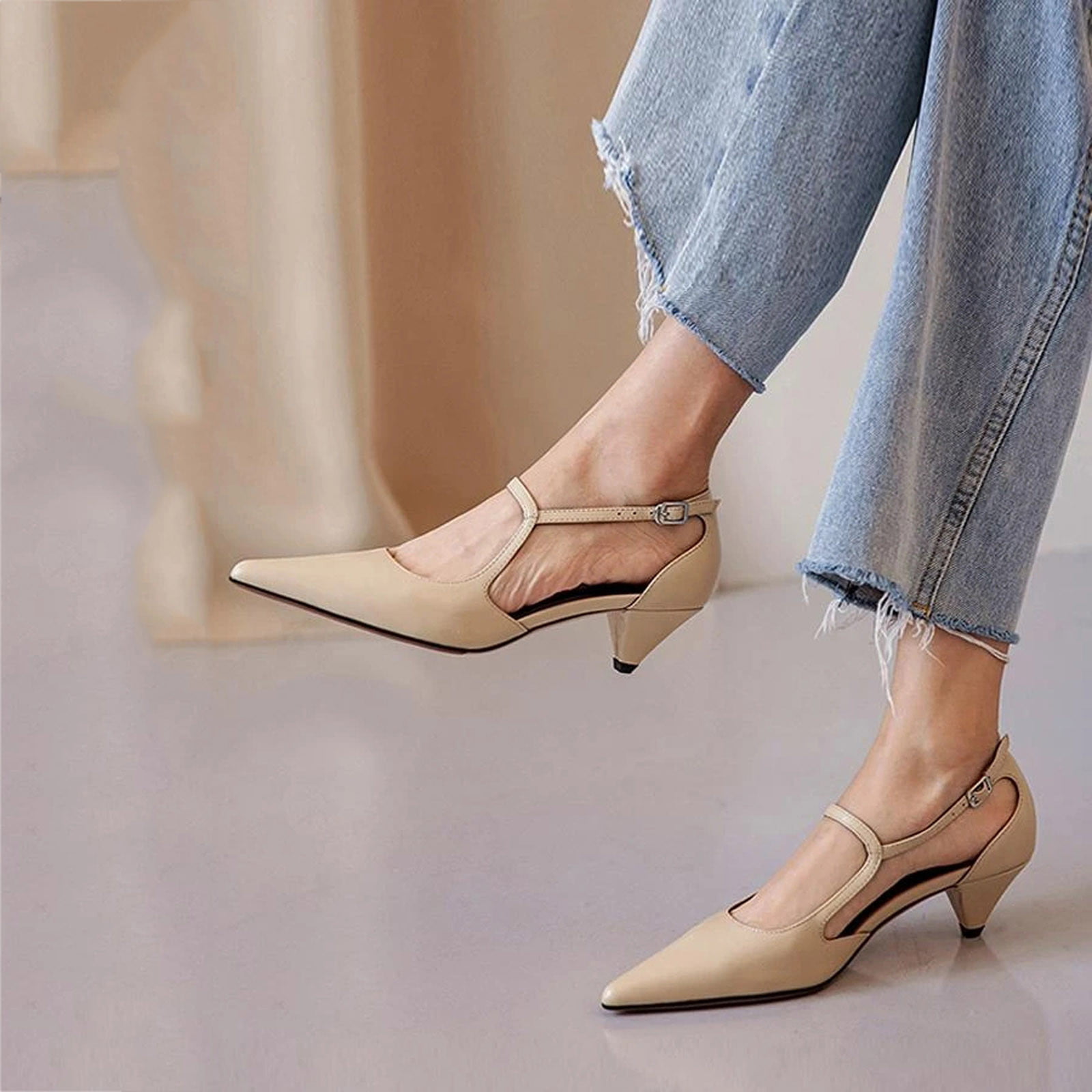 2023 Modern French Style Leather Sandals With Pointed Toe And Shallow Black Pumps  Low Heel Perfect For Parties And Office Wear From Typig, $17.35 | DHgate.Com