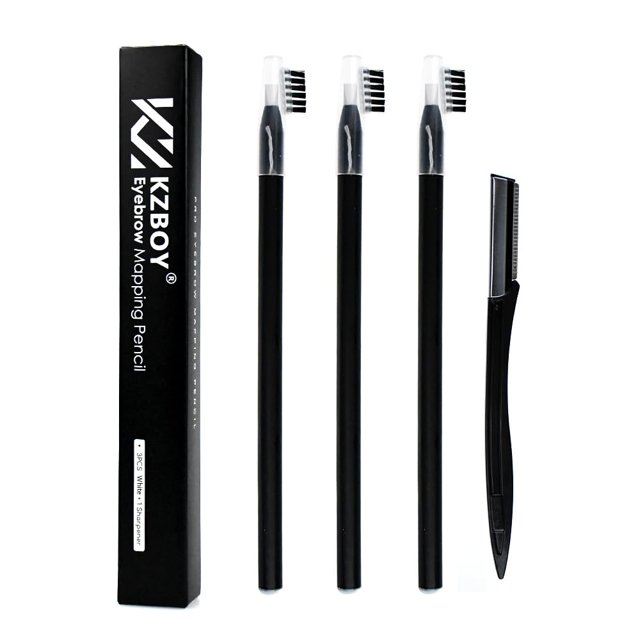 Lápices para diseño de cejas KZBOY impermeables, 3 piezas, con sacapuntas