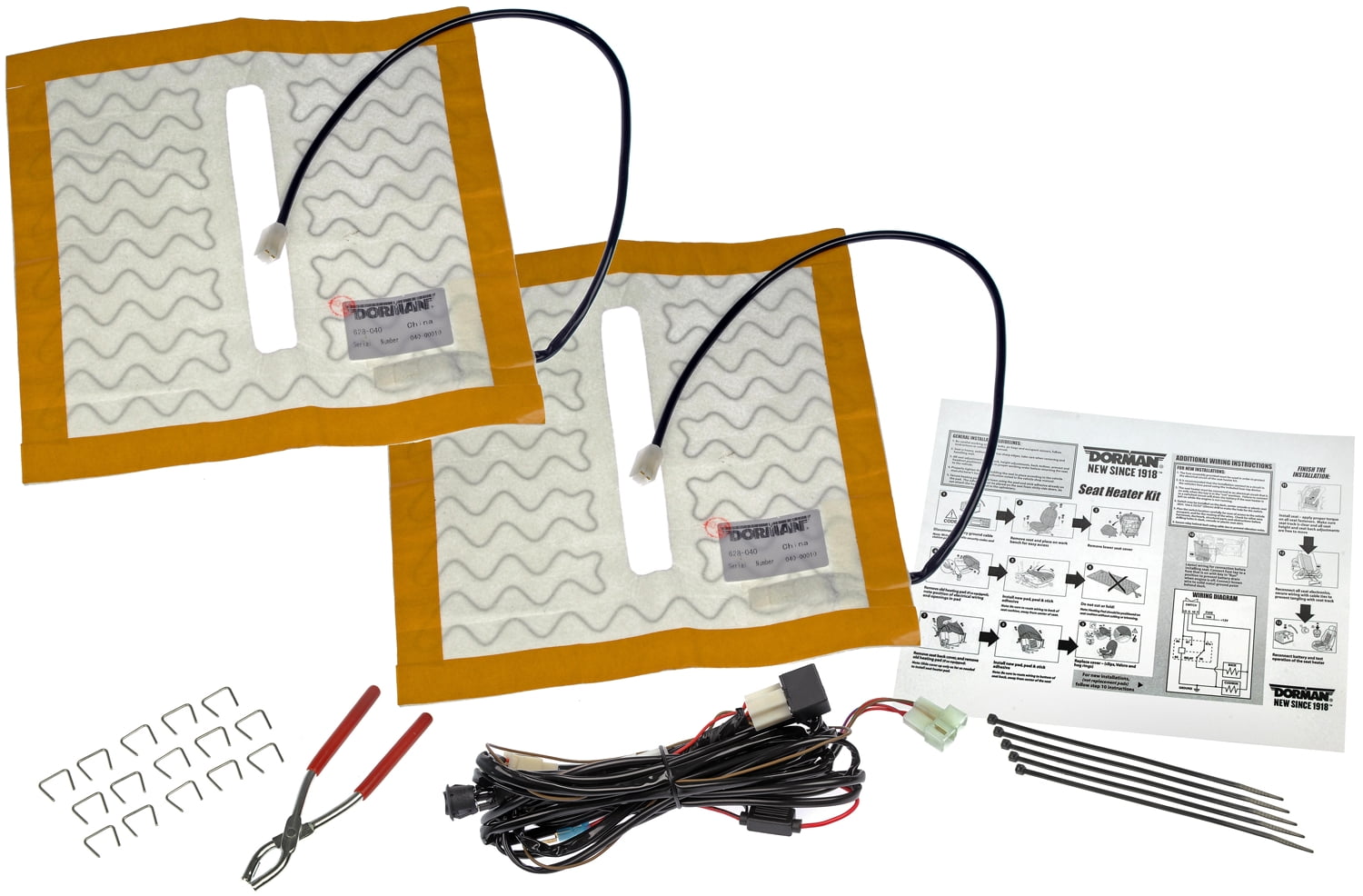 Dorman (OE Solutions) 628-040 Seat Heater OE Solutions (TM) Permanently Installed; Includes Pads/ Hog Rings/ Pliers/ Switch/ Wiring Harness/ Instructions