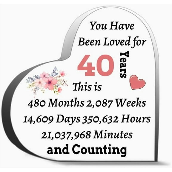 40Th Anniversary For Women 80Th Birthday Gift For Her Heart Shaped Acrylic Decor Anniversary Wedding Thank You Gifts For Women Men, Decoration Heart Shape Acrylic Sign Gift