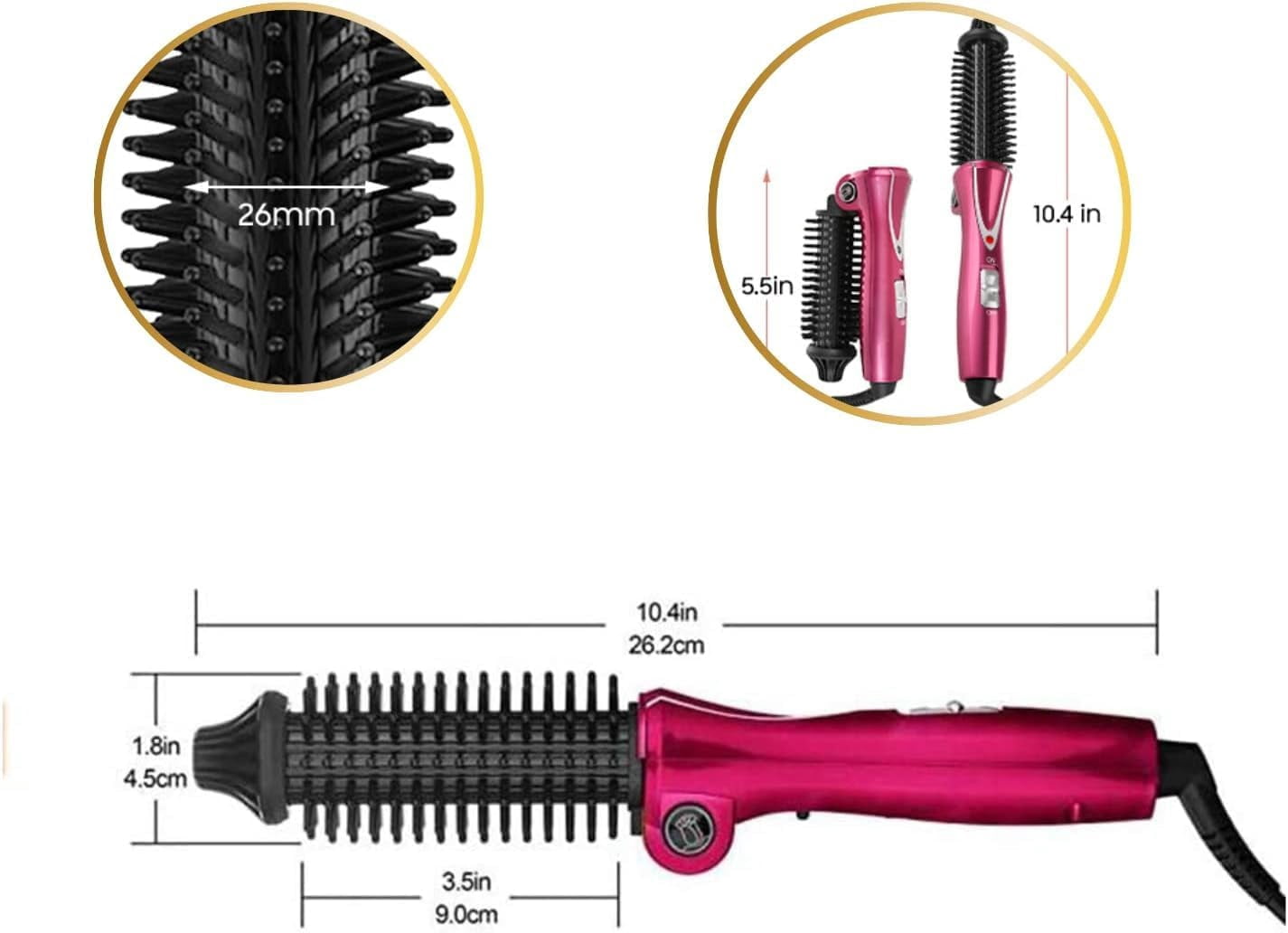 Mini Collaspe Hair Curler, Tangle-Free Curling Iron Brush and Volumizer, Dual Voltage Travel-Friendly Tourmaline Ceramic Ionic Hot Brush Styling Wand(Red)