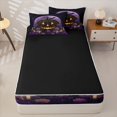 thumbnail image 4 of Manfei Gothic Halloween Pumpkin Zipper Full Size Comforter Sets with Fitted Sheet and 2 Pillowcases for Kids, Purple Lotus Floral Candle Zipper Bedding Set, Black Reversible, 4 Pieces, 4 of 6