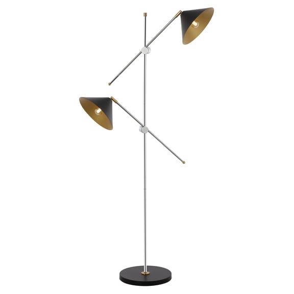 SAFAVIEH Dwyer 68 in. Modern Black Metal Floor Lamp with Black Shade
