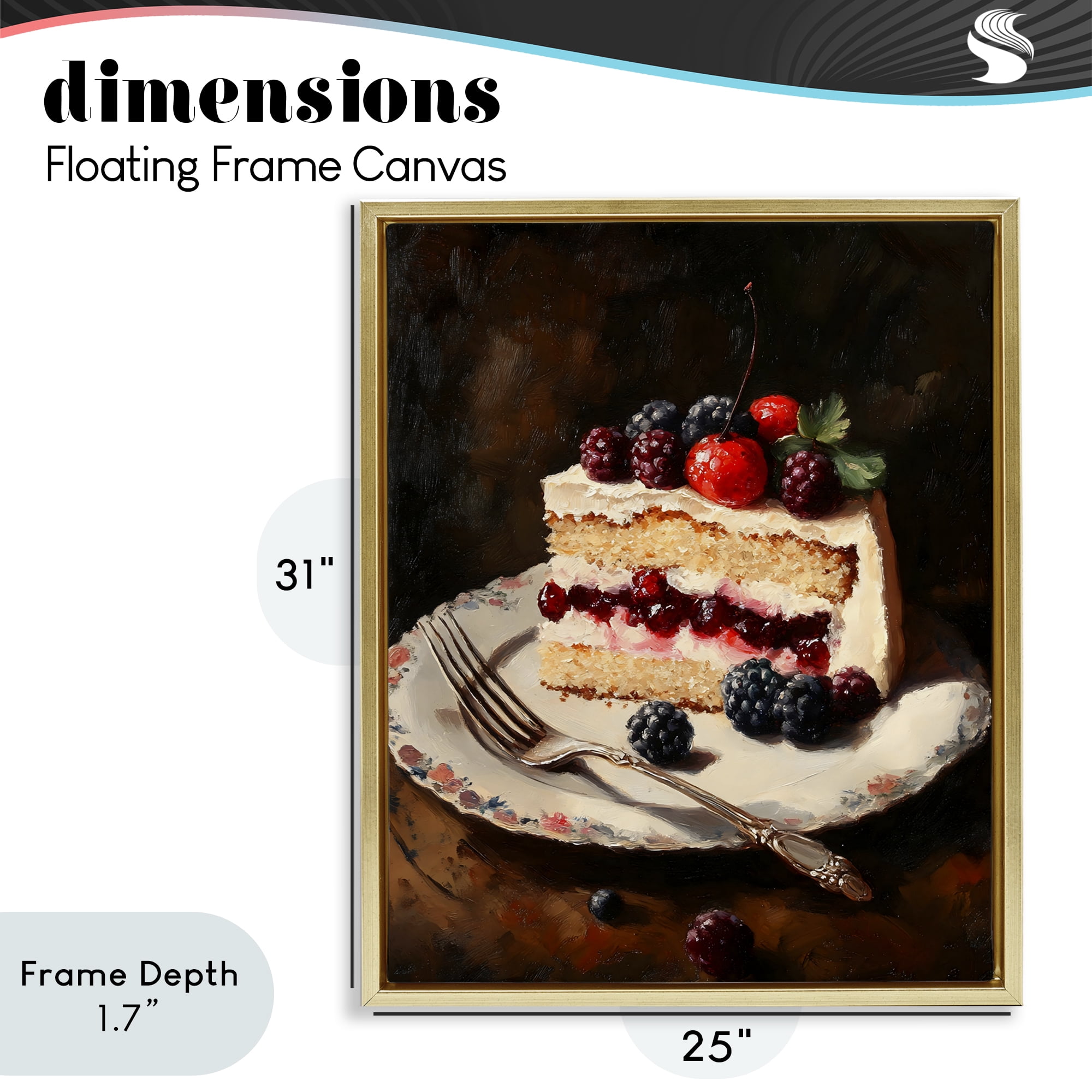 Stupell Industries Berry Topped Cake Slice Gold Framed Floater Canvas Wall Art, design by Franklyn Gregory