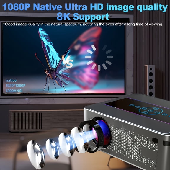 2025 8K HD Projector 1200 Lumens 1080P 5G WiFi Auto Keystone for PS5 Smartphone Laptop Outdoor Home Theater