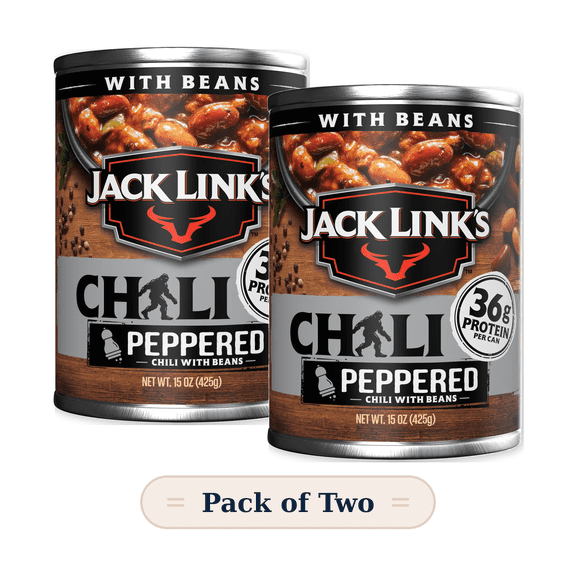 Jack Link's Chili Peppered with Beans, 15 ounce Can, 36 grams of Protein (Pack of Two CAN)