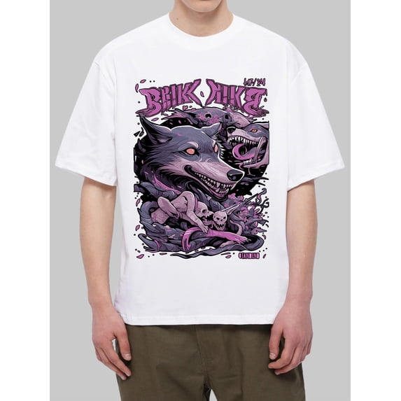 OIMCCIV Unisex Casual Loose T-shirt Wolf Printing Crew Neck Short Sleeve T-Shirt