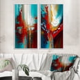 thumbnail image 1 of Designart "Rythmes de Sarcelle Éveil Abstrait I" Peinture Abstraite Encadrée Ensemble d'Art Mural de 2 - Ensemble d'Art Mural Encadré Rouge Moderne de 2, 1 of 6