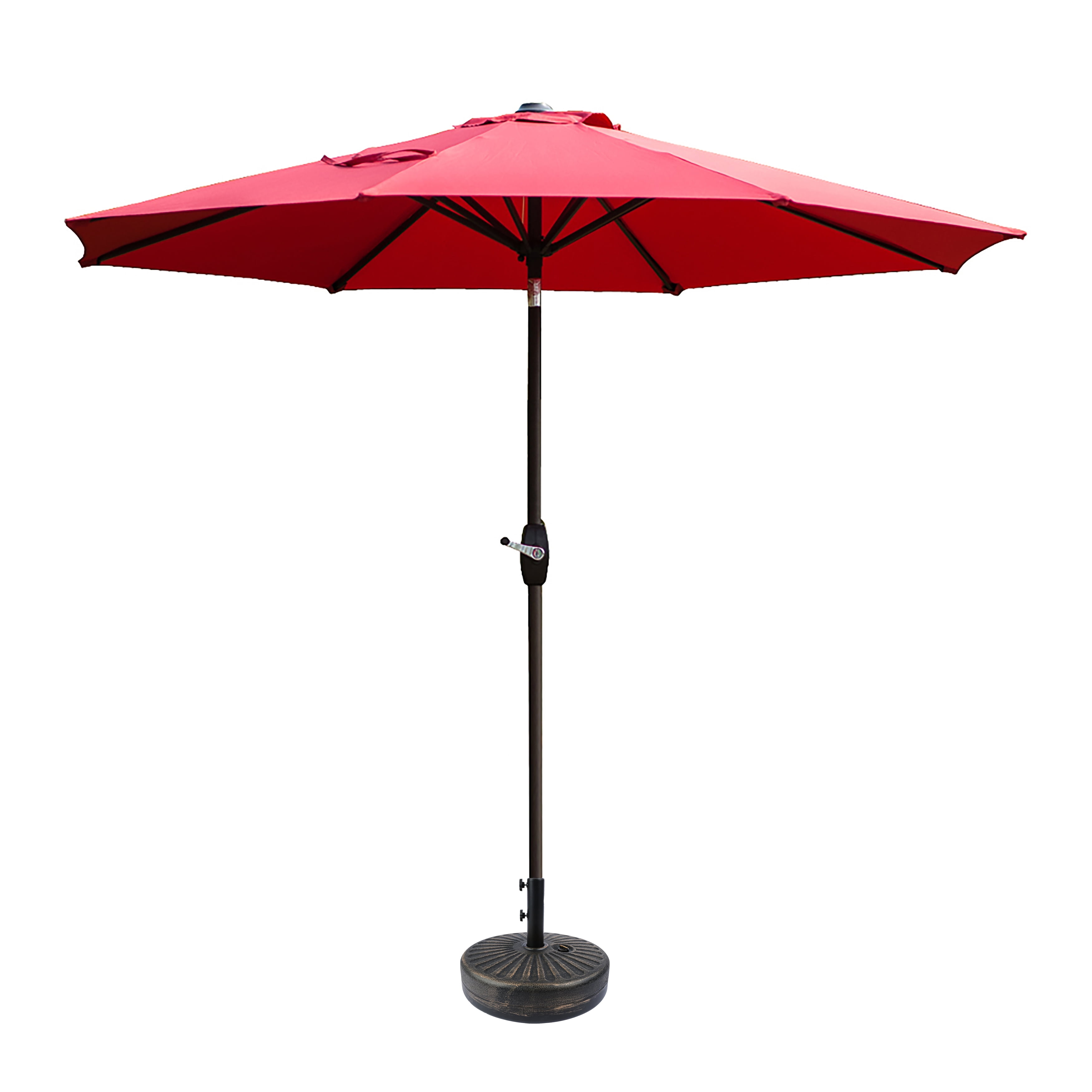 Aldo 9 ft. Market Outdoor Patio Umbrella with Round Bronze Base, Red