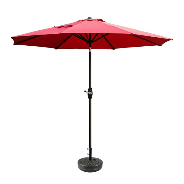 Aldo 9 Ft Market Outdoor Patio Umbrella With Round Bronze Base Red Walmart Com Walmart Com