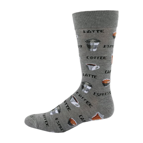MeMoi Coffee Time Men's Bamboo Blend Novelty Crew Sock - Mens - Male, 10-13, Medium Gray Heather