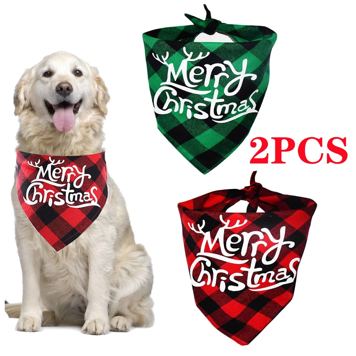 Bulldogs and Other Large Dogs Golden Retriever Dog Neckerchief Collar Large Dog Triangle Bibs Washable Birthday Presents for Labradors Dog Christmas Bandana 2 Pack Pets Xmas Kerchief Outfit