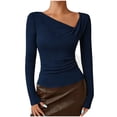 thumbnail image 6 of ClodeEU Women's Long Sleeve Asymmetrical Neck Ruched Shirts,Spring Fashion Casual Slim Fit Tee Blue,Womens Plus XL, 6 of 6