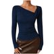 thumbnail image 5 of Camisa de Capa Base de Cuello en V de Color Sólido Casual de Manga Larga de las Mujeres con Poliéster Suave, Blusa de Manga Larga de Moda para Otoño Invierno Diario, 5 of 6