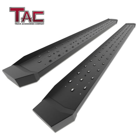 TAC Side Steps Running Boards Fit 2019 Chevy Silverado 1500 Double Cab/2019 GMC Sierra 1500 Double Cab Truck Pickup 6.5” Rattler Steel Transit Utility Black Side Bars Step Rails Nerf Bars 2