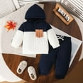 thumbnail image 2 of Toddler Baby Boy Clothes Girl Autumn Winter Color Block Long Sleeve Elastic Waist 6M 12M 18M 2T 3T Everyday Outfit Set 2 PC, 2 of 6